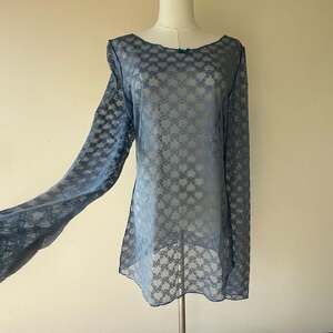 Intimately Free People 'From Me To You' Blue Bow Lace Sheer Long Sleeve Top